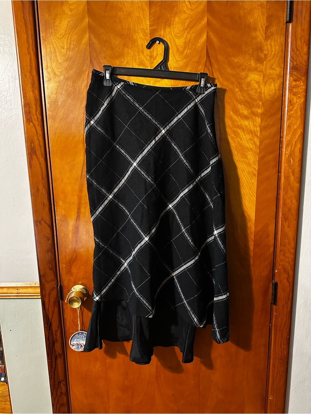 Black Plaid A-Line Women's Skirt wool size 10